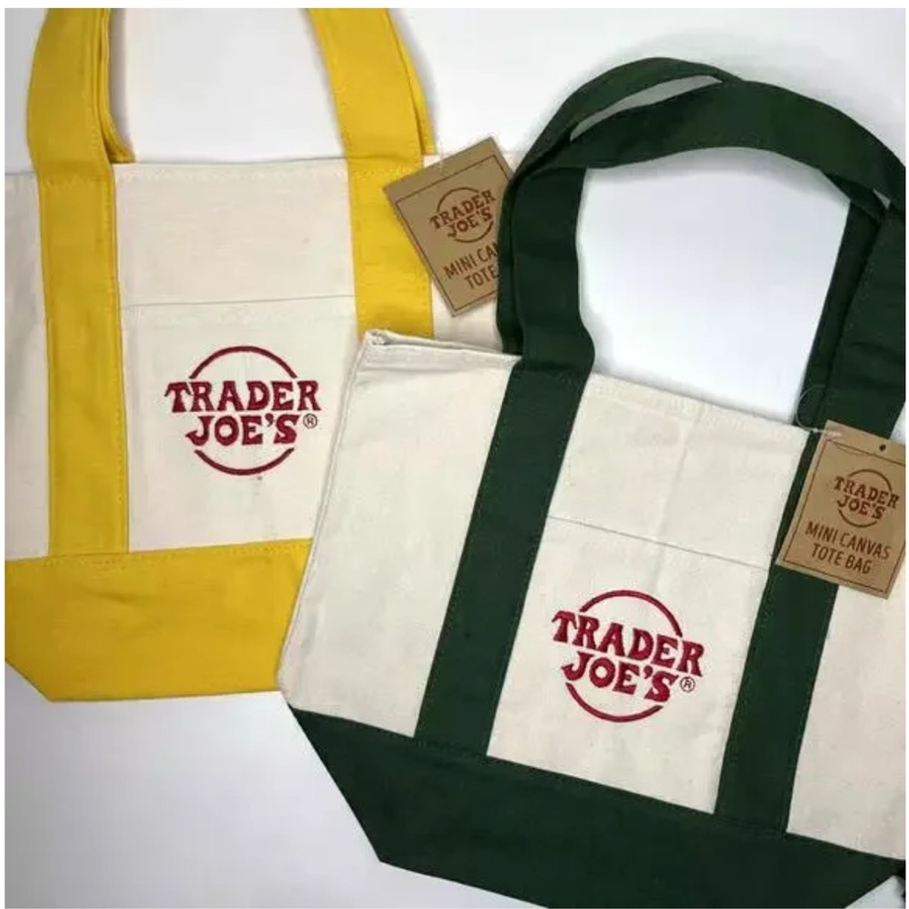 💕Viral Trader Joe's Canvas Mini Tote Bag - Set of 2 Yellow and Green💕